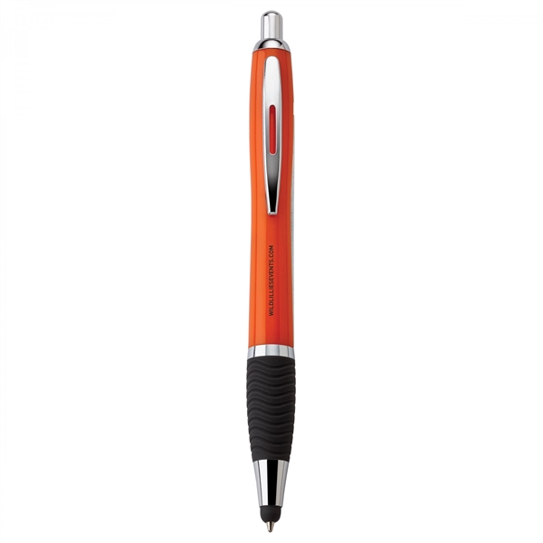 Plastic push-action pen with a soft capacitive stylus and a customized... from ASI 88660 Spector & Co.