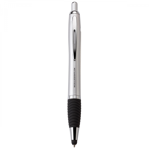 Plastic push-action pen with a soft capacitive stylus and a customized... from ASI 88660 Spector & Co.
