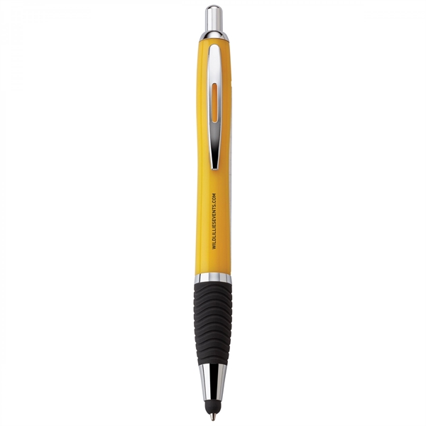 Plastic push-action pen with a soft capacitive stylus and a customized... from ASI 88660 Spector & Co.