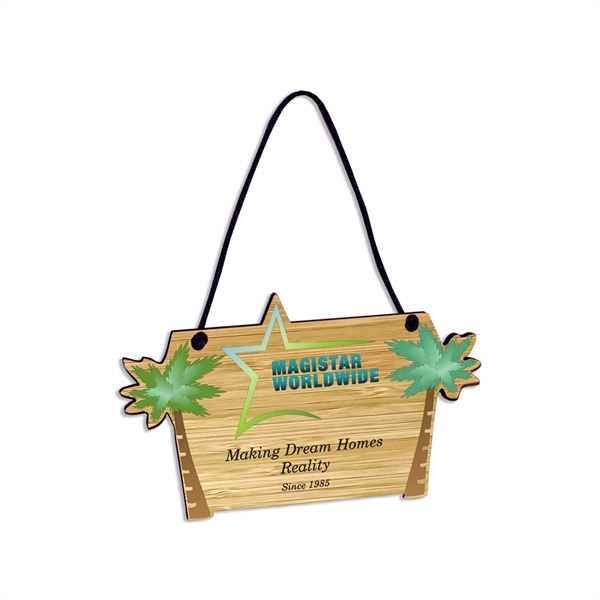 Custom shaped hanging wood sign with ultra vivid graphics and a... from ASI 72521 Morris Magnets / Laser Cuts