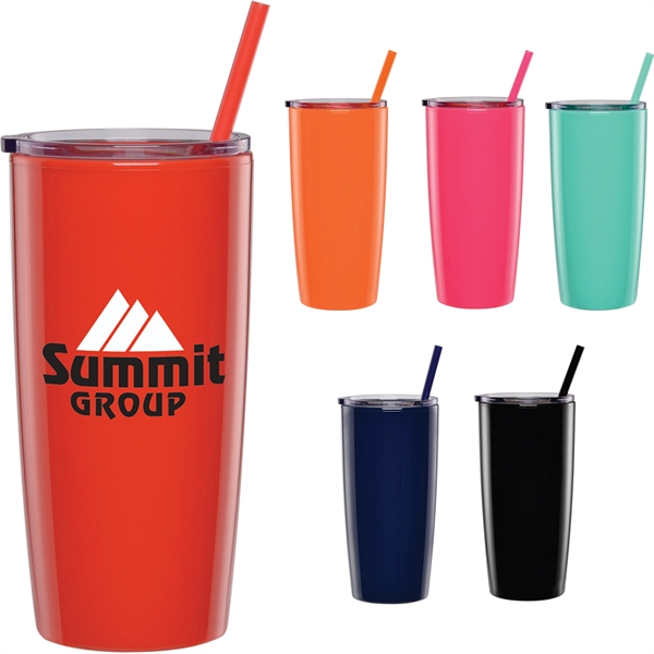 20 oz. plastic double-walled tumbler with push on sliding lid and... from ASI 71920 Moderne Glass Company Inc / Glass America®