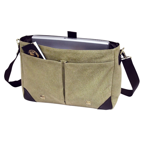 rugged 20 oz canvas mixed  leather gives this briefcase ... from ASI 79384 Preferred Nation Inc