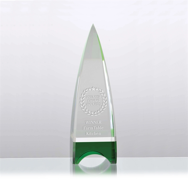8" x 2.5" emerald obelisk award made of green optical crystal... from ASI 71920 Moderne Glass Company Inc
