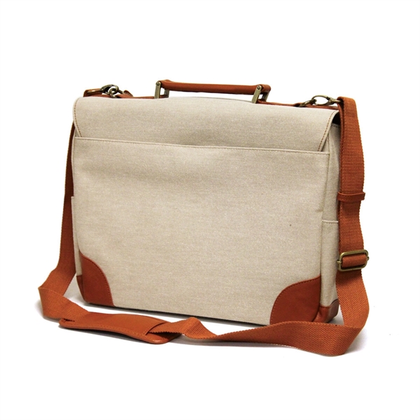Canvas and luxe leather has sleeve for 15" laptop, zip pocket... from ASI 79384 Preferred Nation Inc / Bellino