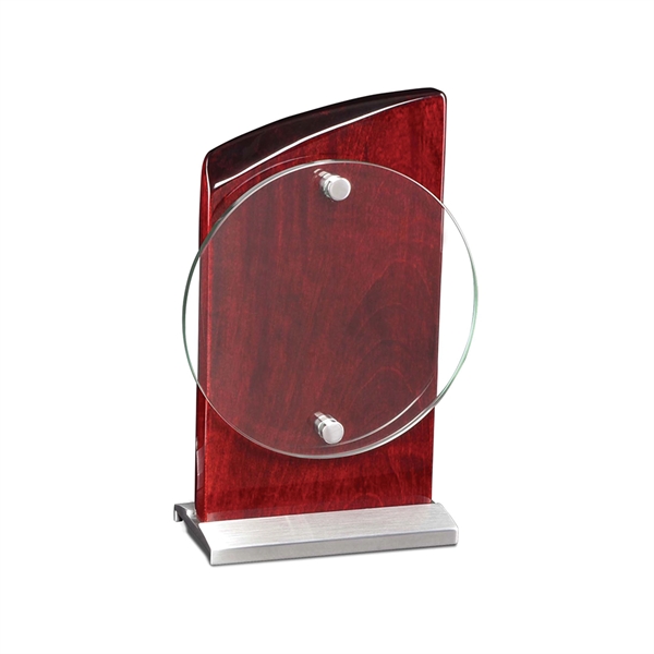 8.5" x 4" award that's made of rosewood with glass positioned... from ASI 71920 Moderne Glass Company Inc / Glass America®