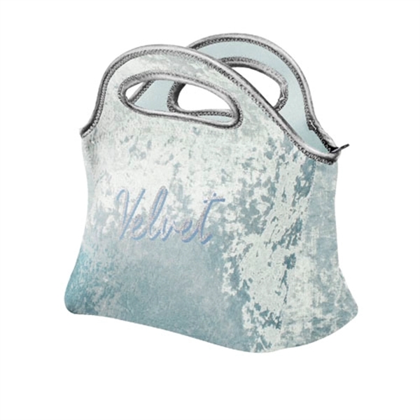 Velvet neoprene lunch bag with zippered closure, customizable colored stitching and... from ASI 74710 Numo / NUMO
