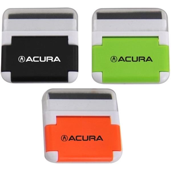 Mini plastic smartphone holder with a built-in wipe for screened devices.... from ASI 44900 NC Custom (CI/Lanco) / Lanco