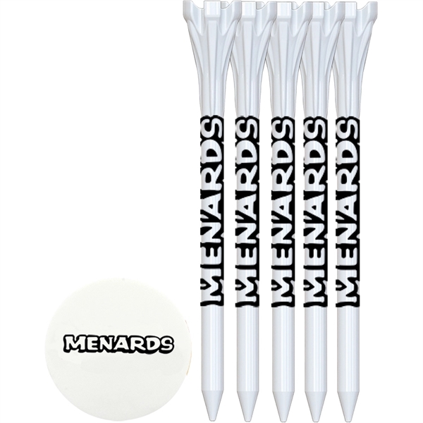 Pack of five, 3-1/4 Flytee plastic golf tees and one quarter-sized... from ASI 38120 Ball Pro / Diversified Quality Kitchenware