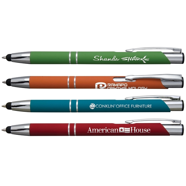 Metal stylus pen with rubberized finish, engraved silver imprint, shining trim... from ASI 61966 HPG / Hub Pen