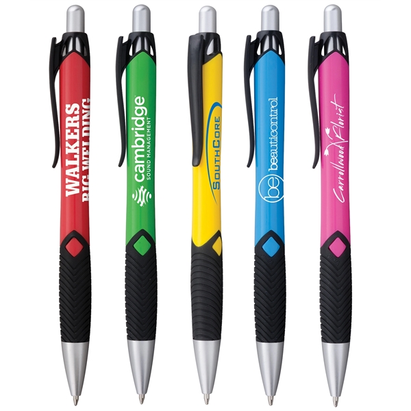 Click-action, plastic ballpoint pen with an ergonomic shape, black and brushed... from ASI 61966 HPG / Hub Pen