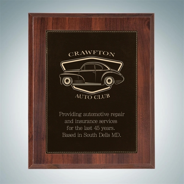 High gloss Cherrywood plaque with a black/gold leather plate and available... from ASI 47791 Best Deal Awards
