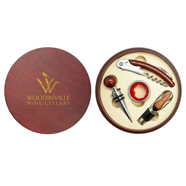 Corkscrew, bottle stopper, drip ring and a wine pourer boxed in... from ASI 30112 ACE Products / Ace Line