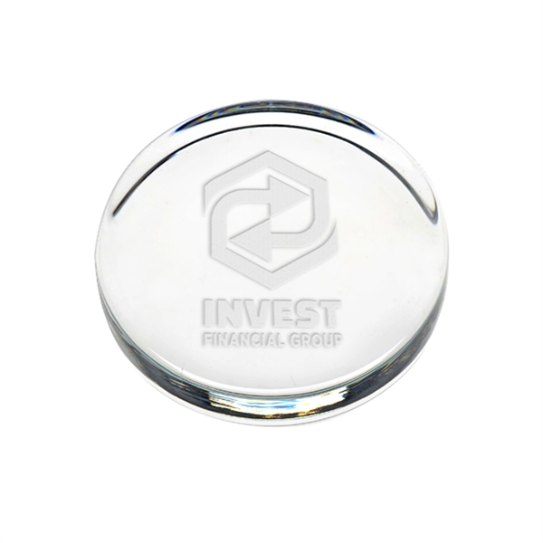 1" x 3.5" flat round paperweight made of glass.... from ASI 71920 Moderne Glass Company Inc / Glass America®