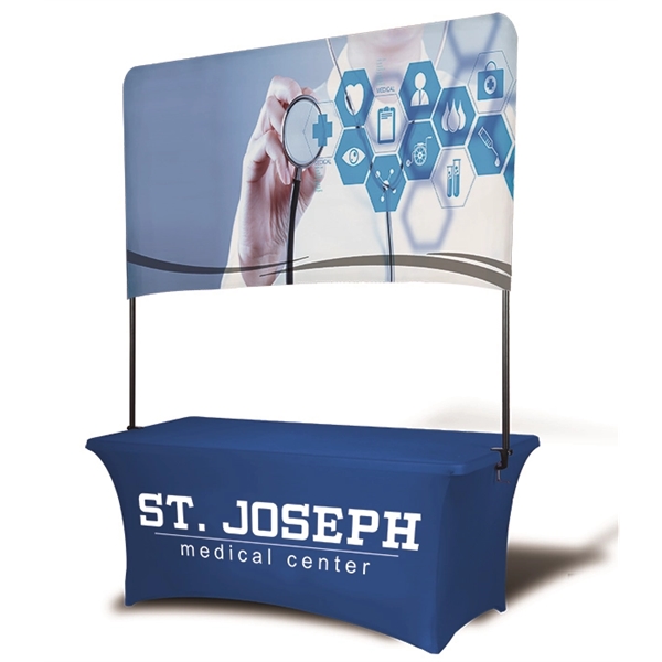 6' x 41" polyester double-sided tabletop stretch banner with black metal... from ASI 36558 Aprons, Etc.