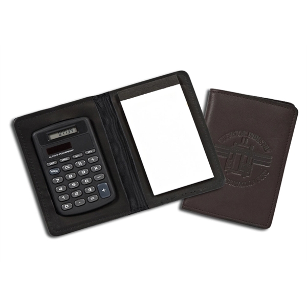 Note Jotter with Calculator. Optional colors and materials are always available.... from ASI 97490 ZZ REMOVED - Winston Manufacturing / Wizzer/Winston Leather