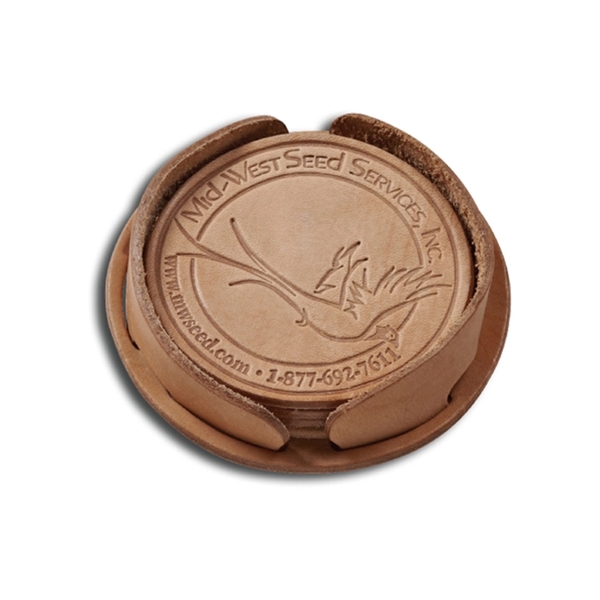 Unique Coaster Holder.  Black, Natural or suede Russet. 4 1/2"... from ASI 97490 ZZ REMOVED - Winston Manufacturing / Wizzer/Winston Leather