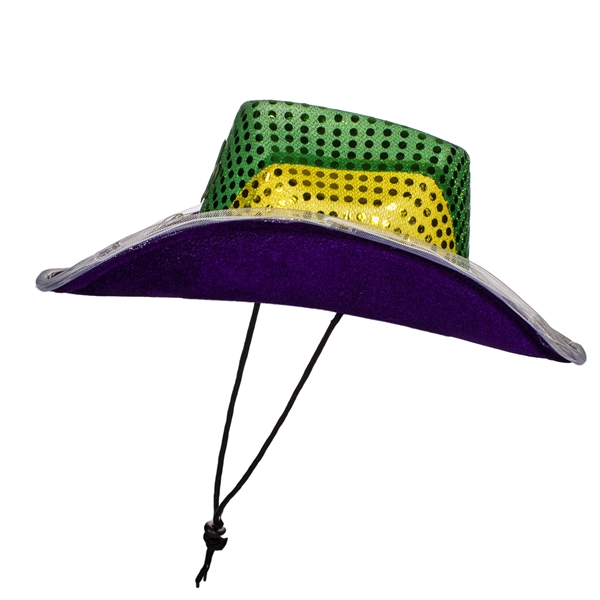 Mardi Gras cowboy hat with sequins.... from ASI 42016 Brighter Promotions Inc / Chemical Light™ Liquid Light