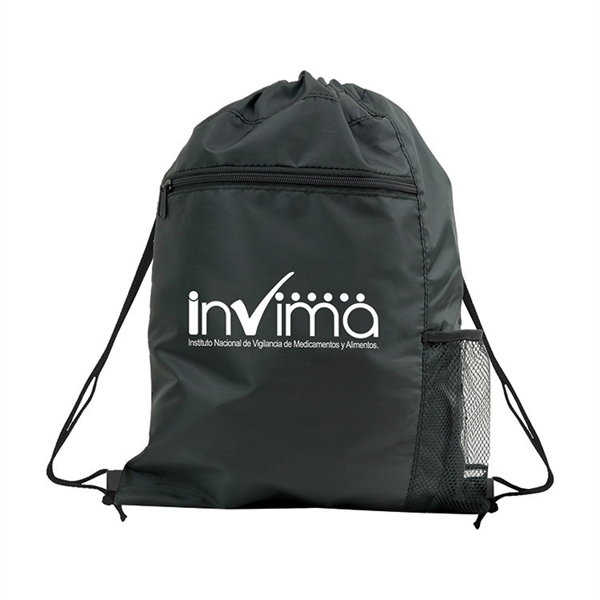 210 Denier Drawstring bag with colored front pocket & Side Mesh... from ASI 30112 ACE Products