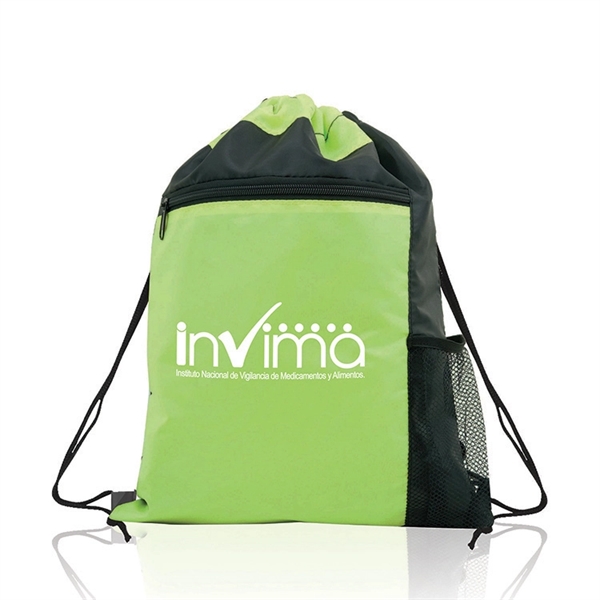 210 Denier Drawstring bag with colored front pocket & Side Mesh... from ASI 30112 ACE Products