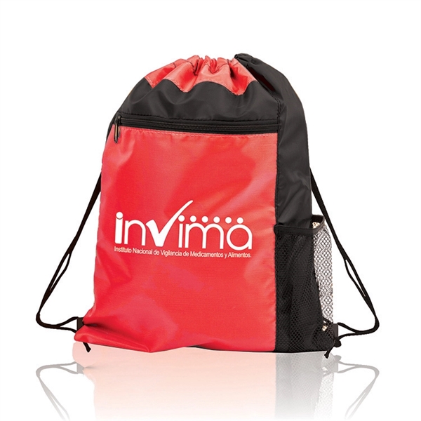 210 Denier Drawstring bag with colored front pocket & Side Mesh... from ASI 30112 ACE Products