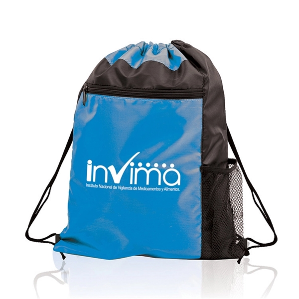 210 Denier Drawstring bag with colored front pocket & Side Mesh... from ASI 30112 ACE Products