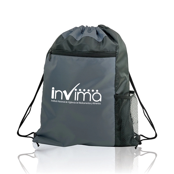 210 Denier Drawstring bag with colored front pocket & Side Mesh... from ASI 30112 ACE Products