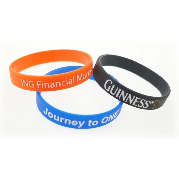 7" or 8" 1/2" thick recycled silicone wristbands. Assembled in the... from ASI 30250 AZX Sport USA