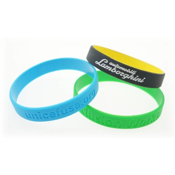 7" or 8" 1/2" thick recycled silicone wristbands. Assembled in the... from ASI 30250 AZX Sport USA