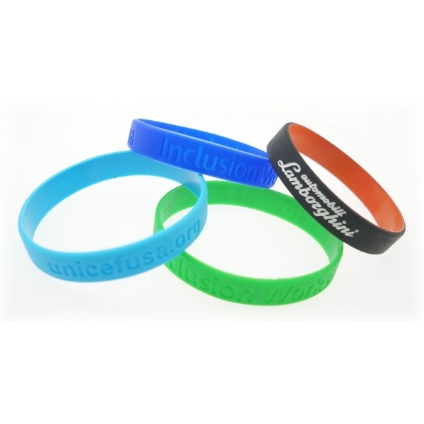 7" or 8" 1/2" thick recycled silicone wristbands. Assembled in the... from ASI 30250 AZX Sport USA
