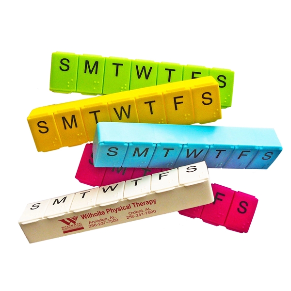 Seven day pill organizer with days of the week imprinted in... from ASI 92977 UniversalPromo, Inc / UP Line
