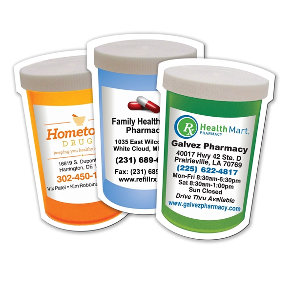 3 1/2" x 2" laminated pill bottle shaped magnet with full... from ASI 92977 UniversalPromo, Inc / UP Line