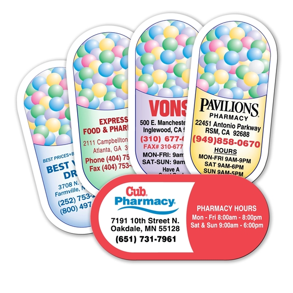 1.75" x 3.625" pill capsule shaped magnet with full color process... from ASI 92977 UniversalPromo, Inc / UP Line