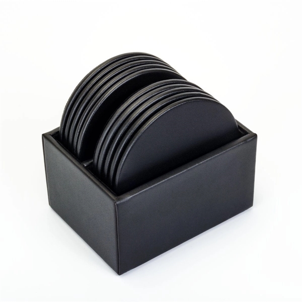 Set of 10 round coasters made of black top-grain leather with... from ASI 48125 Dacasso / DaCasso