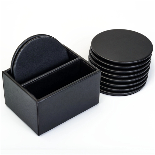 Set of 10 round coasters made of black top-grain leather with... from ASI 48125 Dacasso / DaCasso