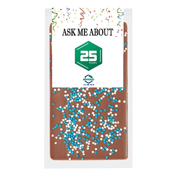 1 oz. Belgian chocolate bar topped with nonpareil sprinkles; includes 4-color... from ASI 71685 Midnite Snax®
