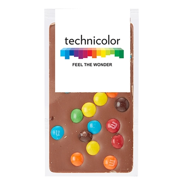 1 oz. Belgian chocolate bar topped with miniature M&M's®; includes 4-color... from ASI 71685 Midnite Snax®