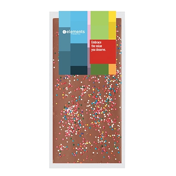 3.5 oz. Belgian chocolate bar topped with rainbow nonpareil sprinkles; includes... from ASI 71685 Midnite Snax®