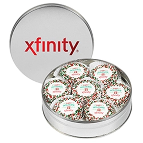 Colorful tin filled with 14 chocolate covered Oreo® cookies topped with... from ASI 71685 Midnite Snax®