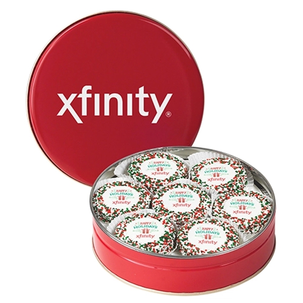 Colorful tin filled with 14 chocolate covered Oreo® cookies topped with... from ASI 71685 Midnite Snax®