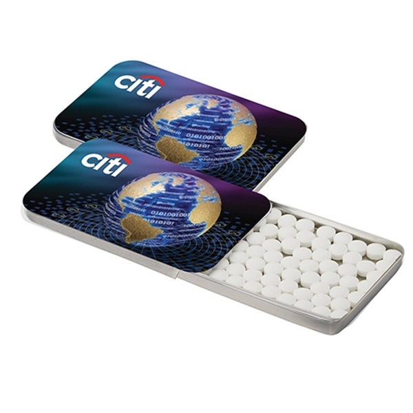 Large slide tin filled with sugar free peppermint mini mints.... from ASI 71685 Midnite Snax®