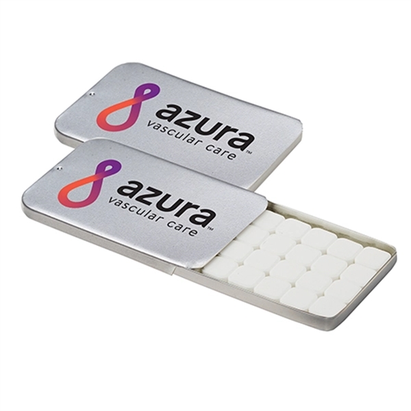 Large slide tin filled with sugar free, square shaped peppermints.... from ASI 71685 Midnite Snax®