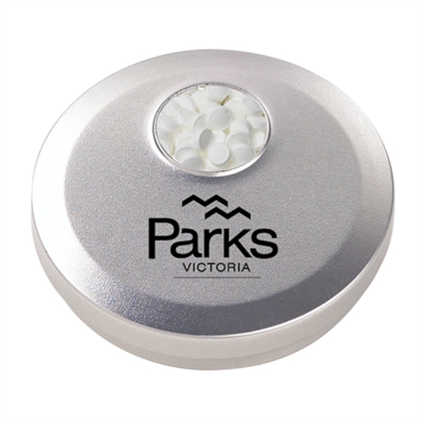 2.375" diameter x 5" H tin offered in two color choices... from ASI 71685 Midnite Snax®