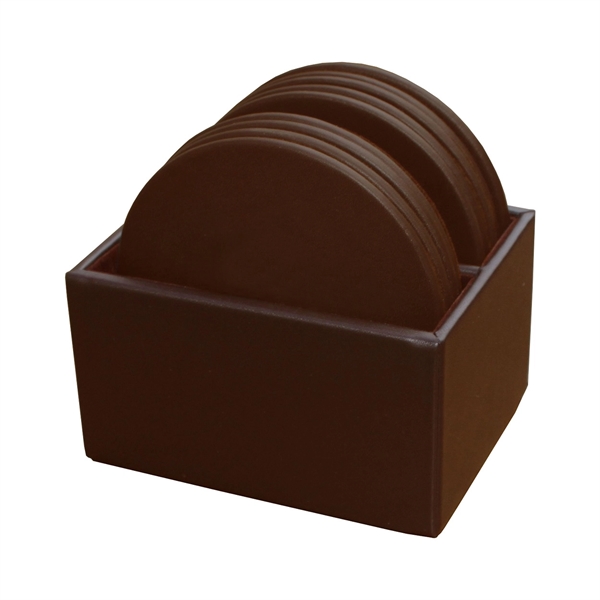 Set of 10 round coasters made of chocolate brown high-quality leatherette... from ASI 48125 Dacasso / DaCasso