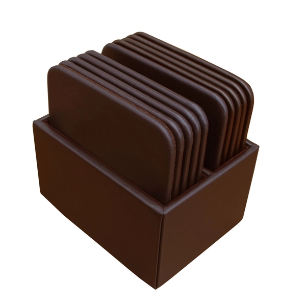 Set of 10 square coasters made of chocolate brown top-grain leather... from ASI 48125 Dacasso / DaCasso