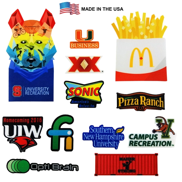 Peel and stick fabric stickers with 100% full color sublimation printing;... from ASI 90160 Suntex Industries