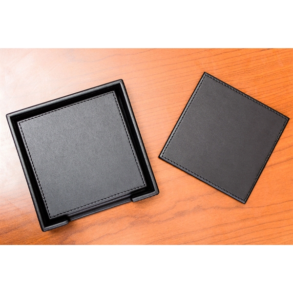 Set of four square coasters made of black leatherette with a... from ASI 48125 Dacasso / DaCasso