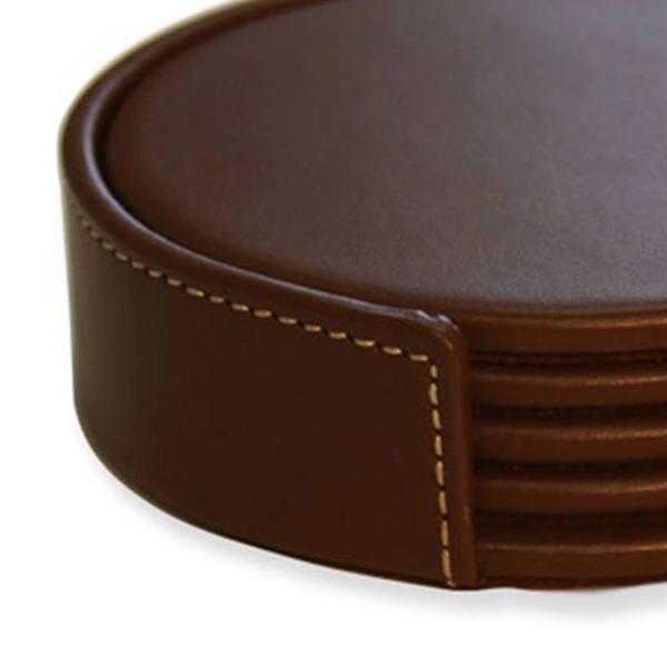 Set of four round coasters made of rustic brown leather with... from ASI 48125 Dacasso / DaCasso