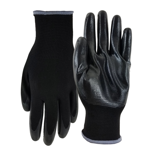 Polyester gloves with palms coated in black nitrile for puncture, snag,... from ASI 90160 Suntex Industries