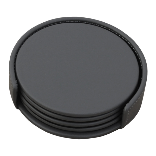 Set of four round coasters made of gray leatherette with a... from ASI 48125 Dacasso / DaCasso
