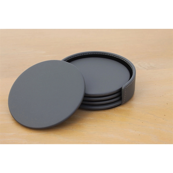 Set of four round coasters made of gray leatherette with a... from ASI 48125 Dacasso / DaCasso